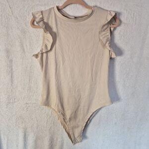 SHEIN Womens Sleeveless Ribbed Beige Bodysuit Size XL.